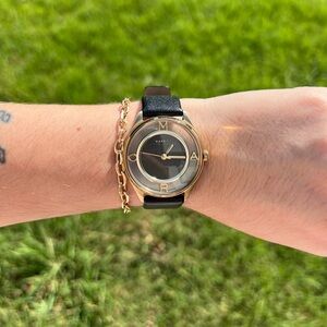 Marc Jacobs MBM1376 Tether Women's Black Dial Black Leather Strap Watch